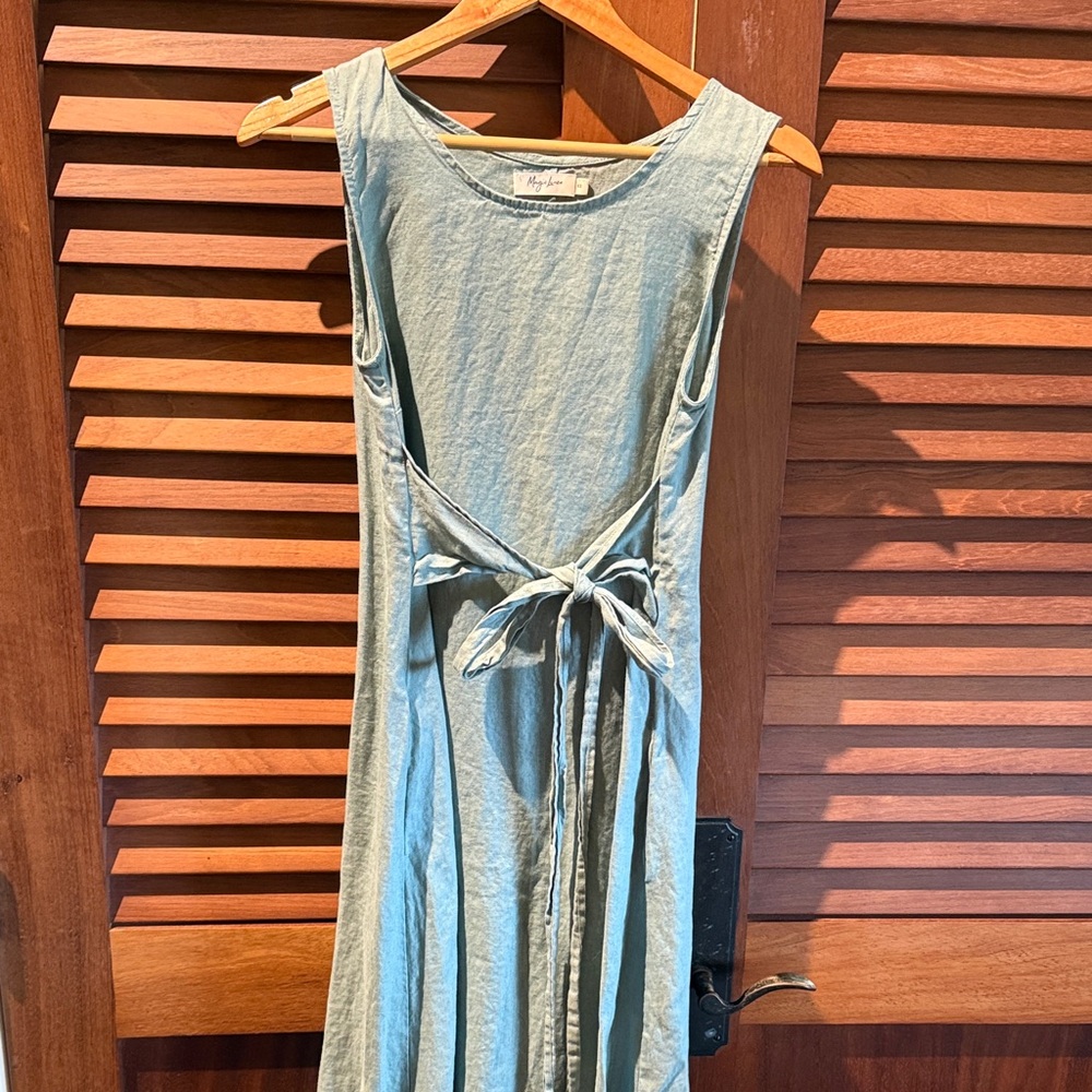 Sleeveless Linen Long Tie-Back or Front Midi Dress in Sage Green